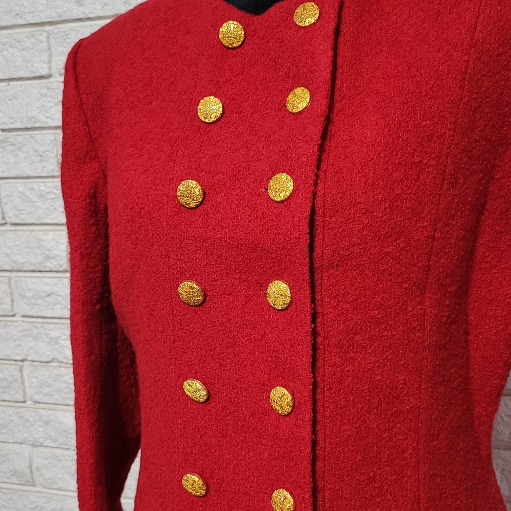 Albert Nipon Boutique Red Wool Gold Button Suit S… - image 8
